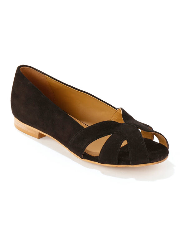 Ballerines à bout ouvert en cuir (noir)