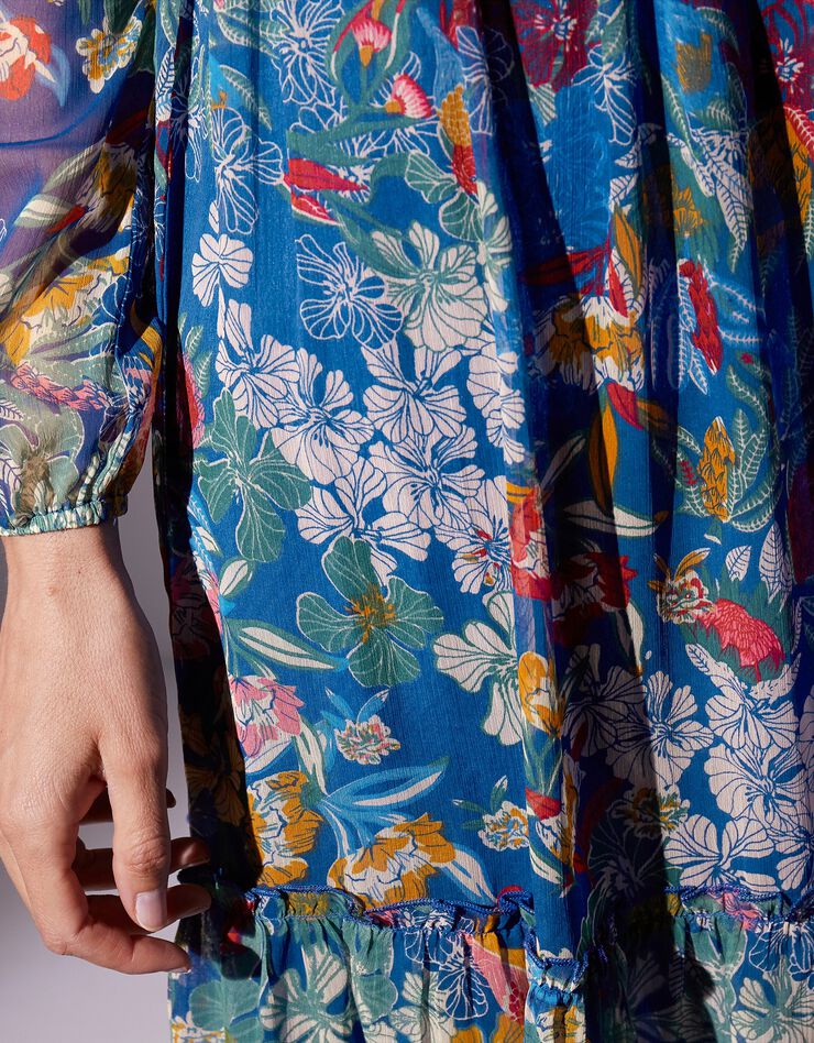 Robe col fendu imprimée, voile (bleu nuit / vert)