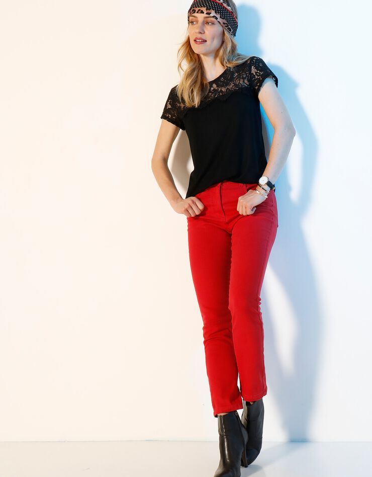Tee-shirt dentelle col rond manches courtes (noir) Tee-shirt dentelle col rond manches courtes (noir)