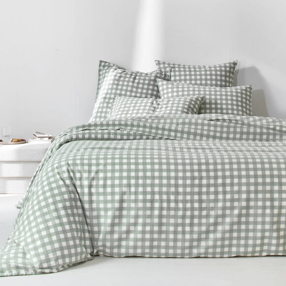 Linge de lit Lou imprim&eacute; carreaux - coton (kaki clair)