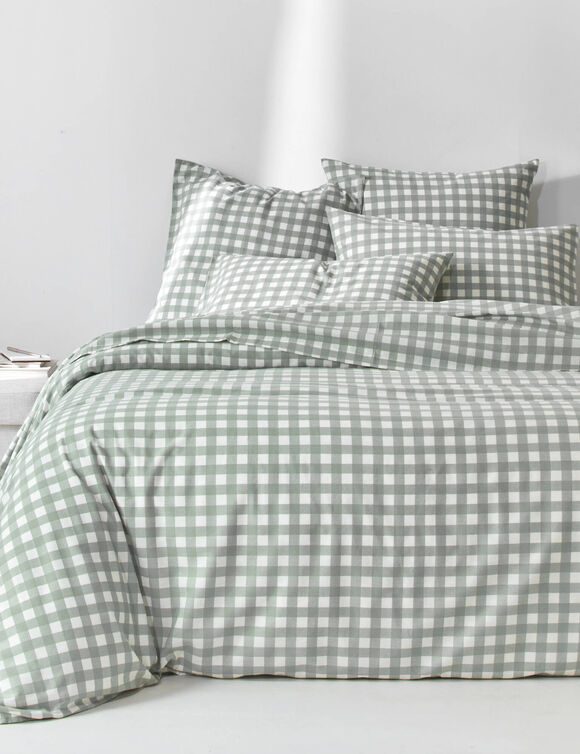 Linge de lit Lou imprim&eacute; carreaux - coton (kaki clair)