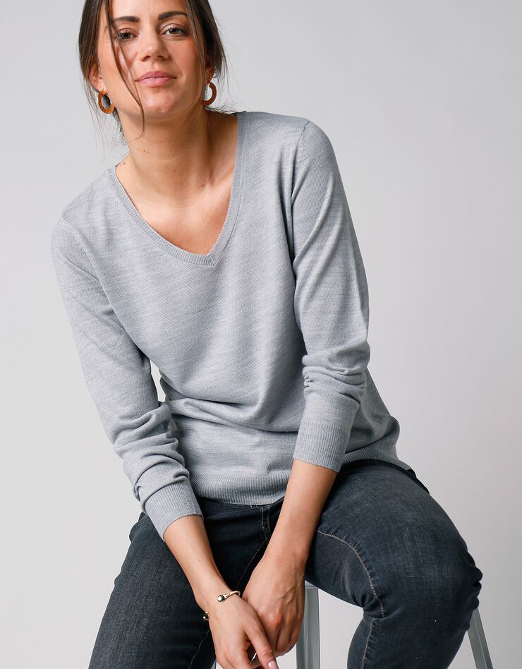 Pull col V toucher cachemire (gris chiné) Pull col V toucher cachemire (gris chiné)