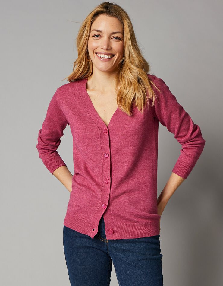 Gilet boutonné col V, laine d'agneau (FRAMBOISE CHINE) Gilet boutonné col V, laine d'agneau (FRAMBOISE CHINE)