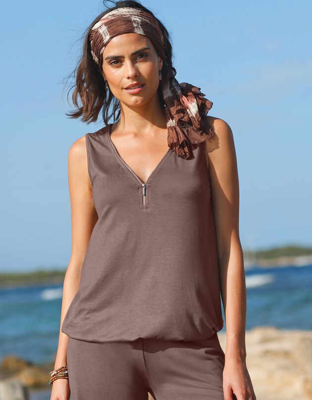 Débardeur col zippé uni (taupe)