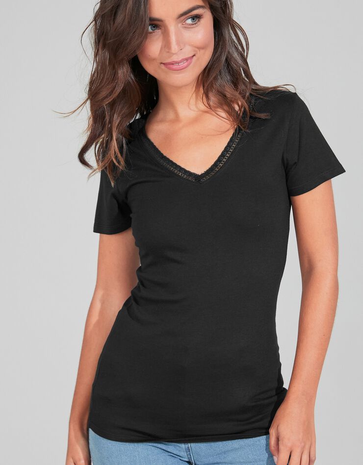 Tee-shirt fluide manches courtes coton et viscose (noir) Tee-shirt fluide manches courtes coton et viscose (noir)