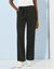 Pantalon droit large ceinturé, tissu fluide (noir)