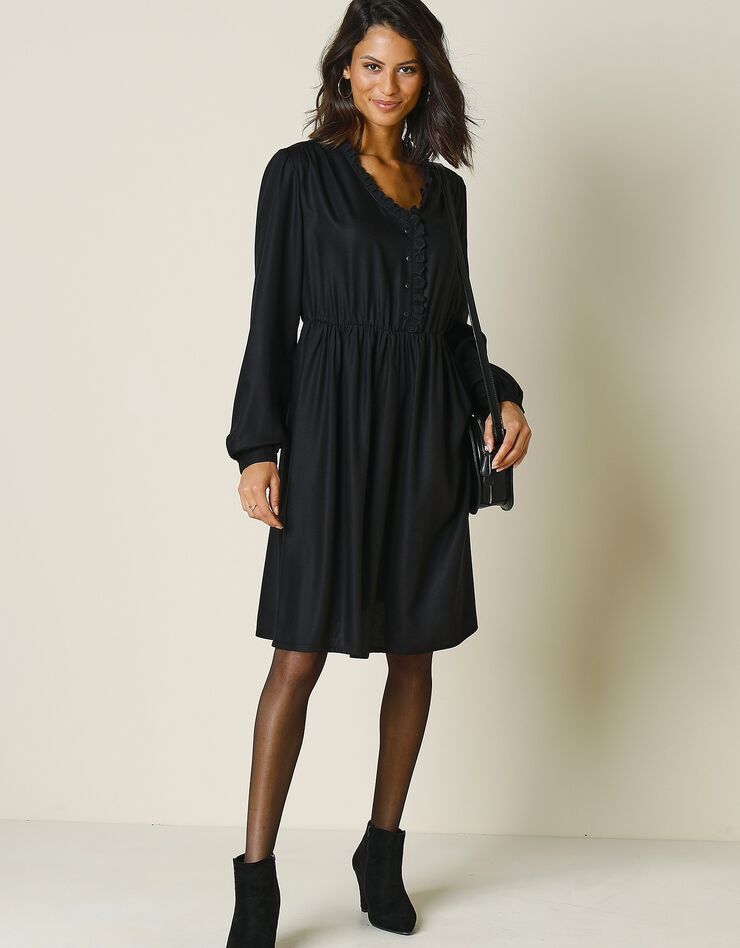 Robe courte twill et macramé (noir) Robe courte twill et macramé (noir)