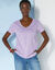 T-shirt col V uni manches courtes, coton (mauve)