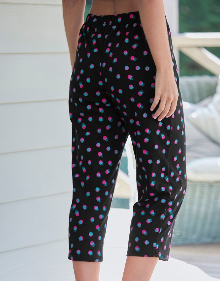 Pantacourt pyjama imprimé à pois  (noir / fuchsia)