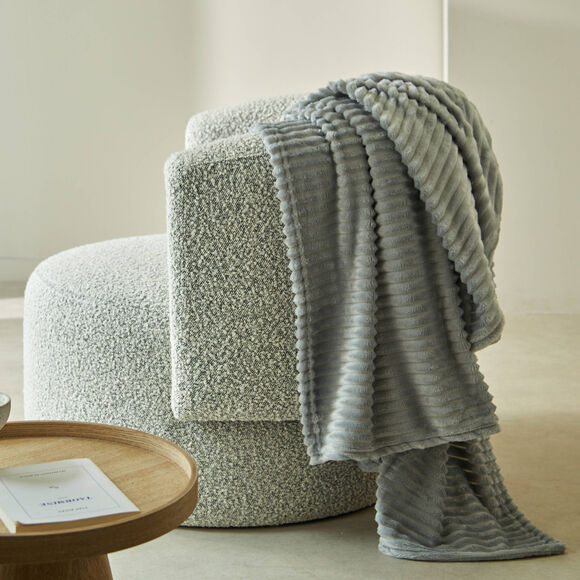 Plaid effet côtelé toucher peluche (gris clair)