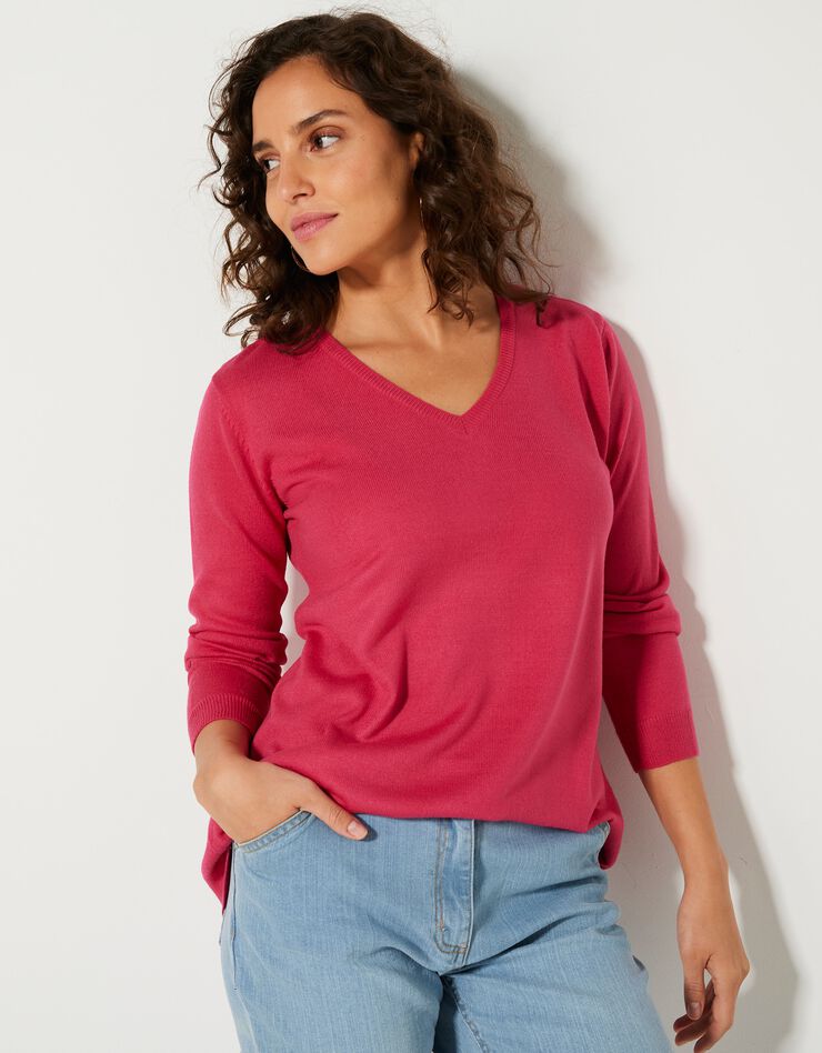 Pull col V toucher cachemire (rose fuchsia) Pull col V toucher cachemire (rose fuchsia)