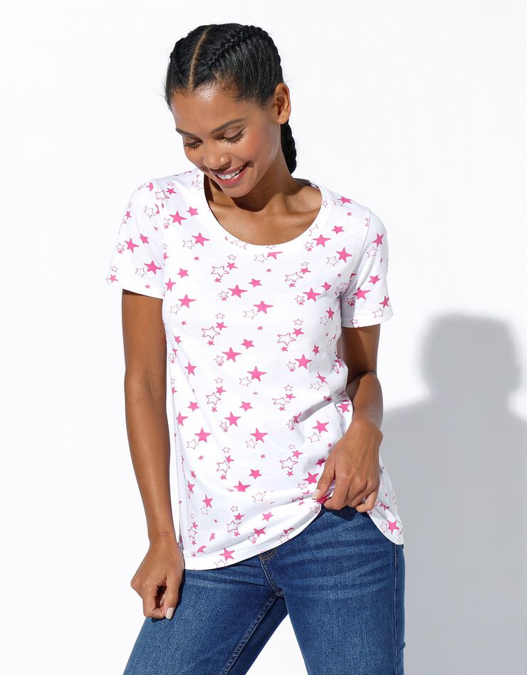 Tee-shirt imprimé étoiles (blanc / rose) Tee-shirt imprimé étoiles (blanc / rose)