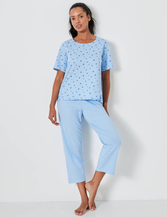 Pyjama court imprimé fleuri (bleu glacier)