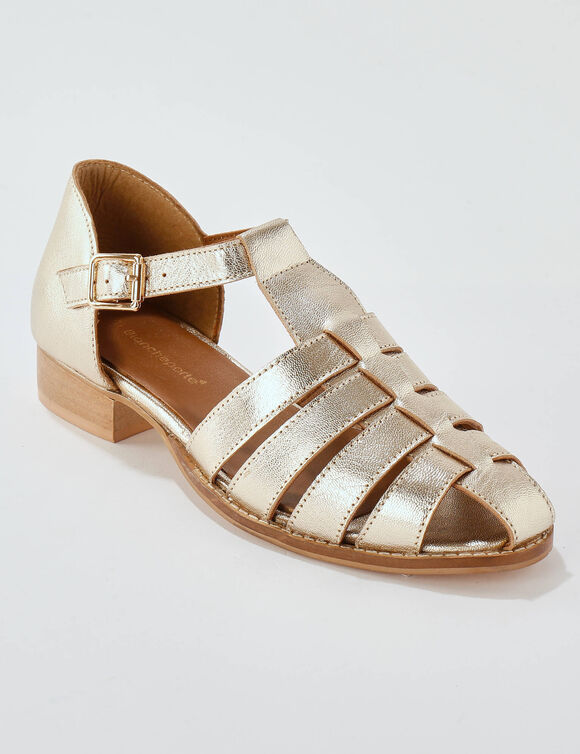Sandales en cuir dor&eacute; petit talon (dor&eacute;)