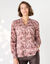 Blouse pliss&eacute;e imprim&eacute; fleuri, voile (rose / chocolat)