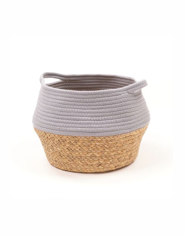 Panier bicolore rond corde coton (gris perle)