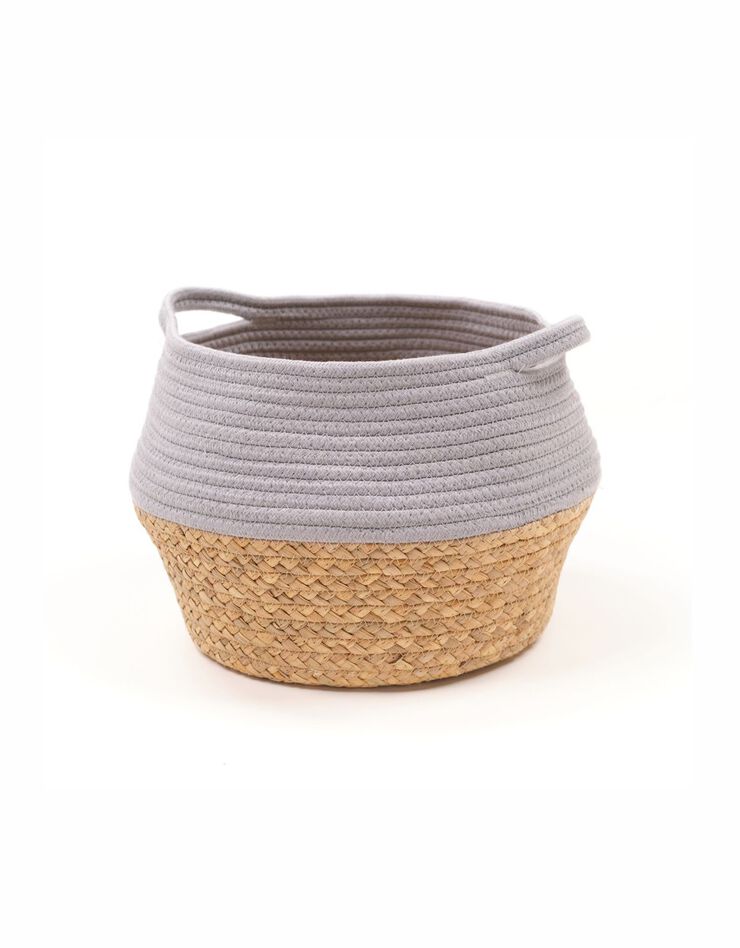 Panier bicolore rond corde coton (gris perle)