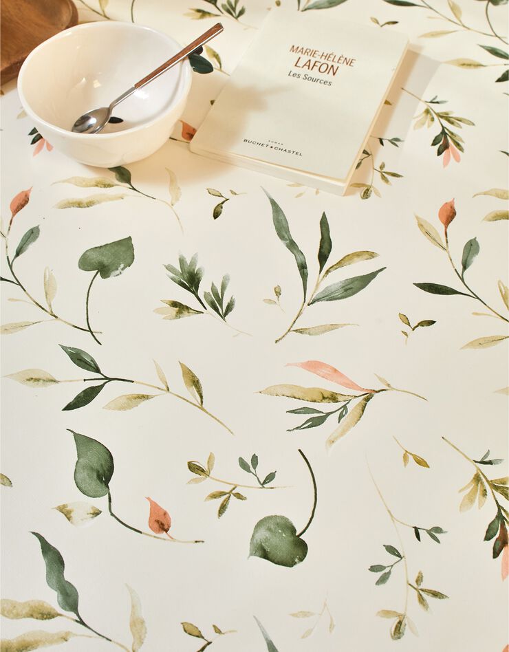 Nappe toile cirée imprimé Florale (écru / vert)