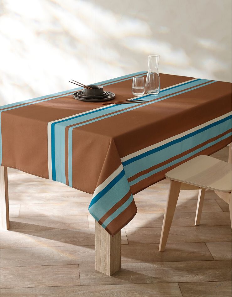 Nappe fabriquée en France, motif rayé Havane - coton biologique(1) (havane)