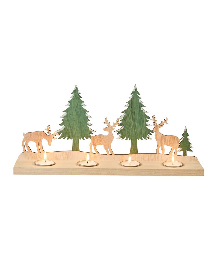 Photophore en bois rennes et sapins (bois)