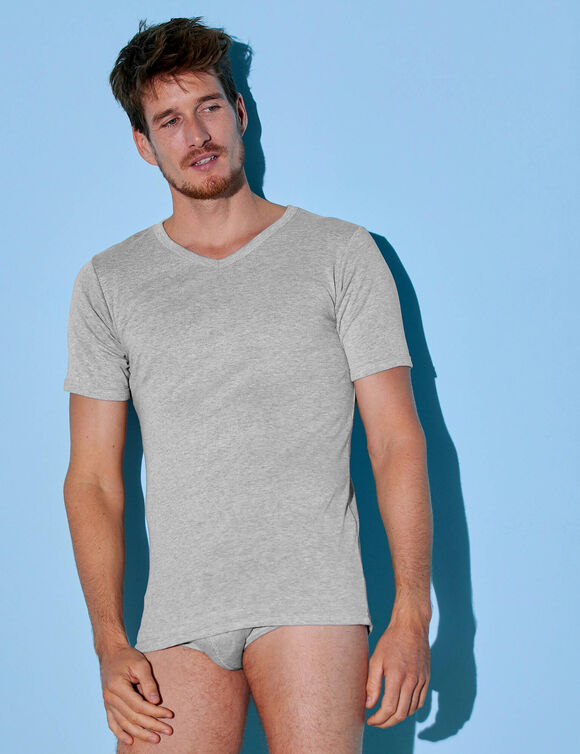 T-shirt sous-vêtement homme col V - lot de 3 (gris chiné)