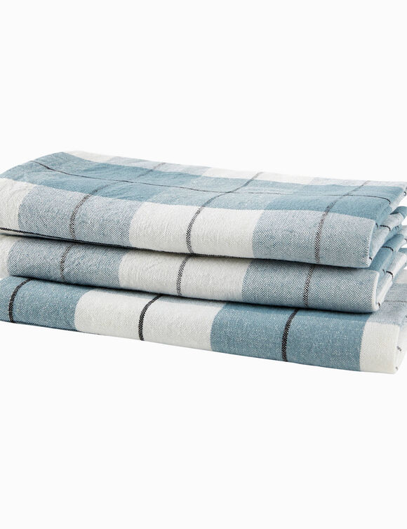 Serviette de table carreaux tiss&eacute; teint - lot de 3 (bleu gris&eacute;)