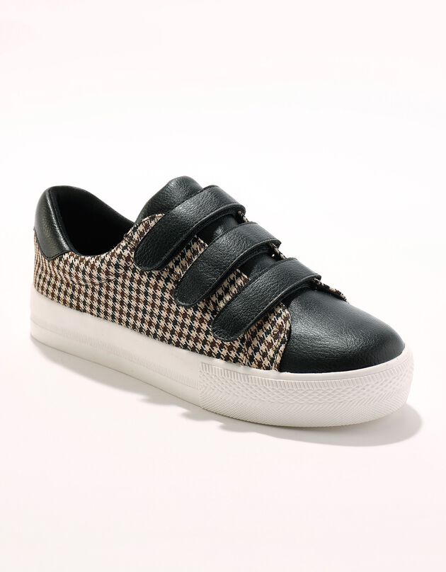Tennis scratchées bi-matière - motifs carreaux (noir)