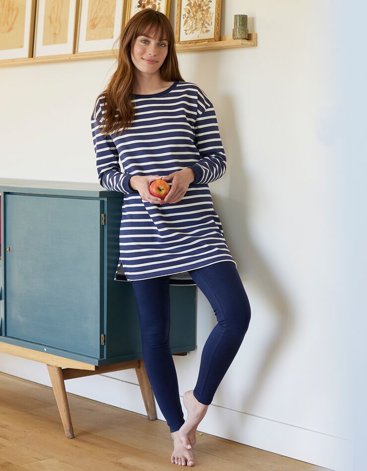 Pyjama molleton rayé avec legging (marine / écru) Pyjama molleton rayé avec legging (marine / écru)
