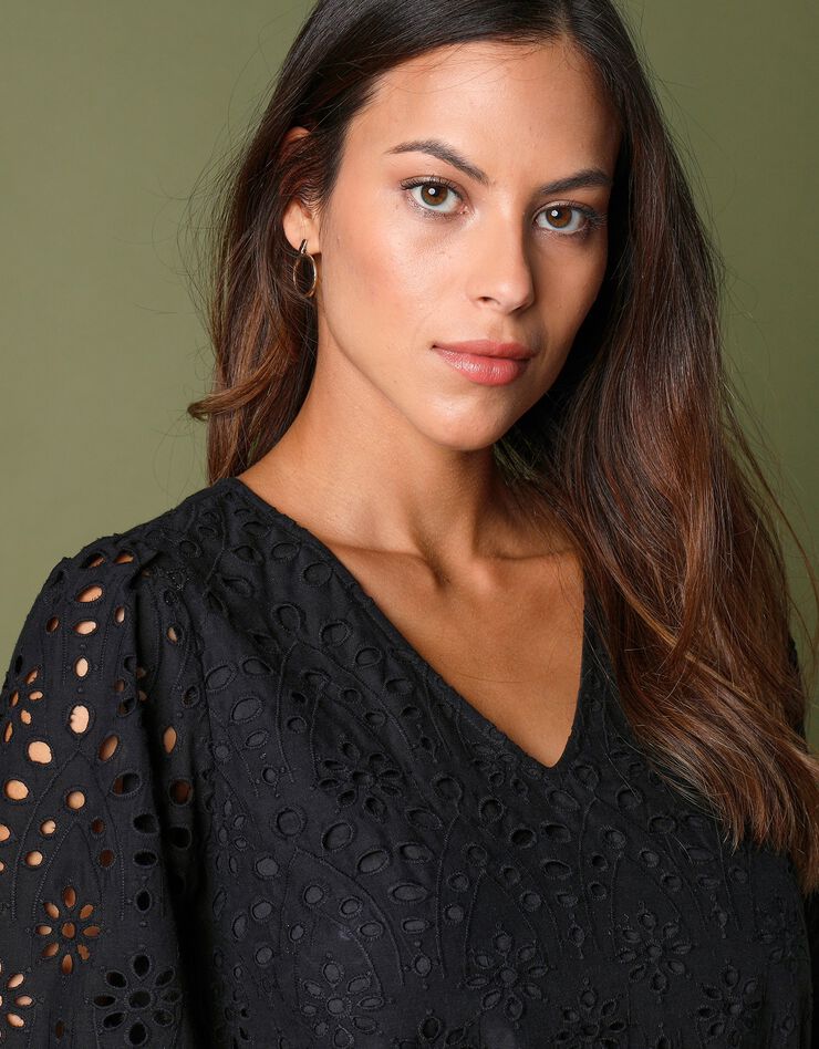 Robe broderie anglaise manches 3/4 (noir)