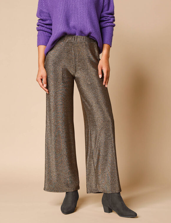 Pantalon large confort, maille brillante (doré)