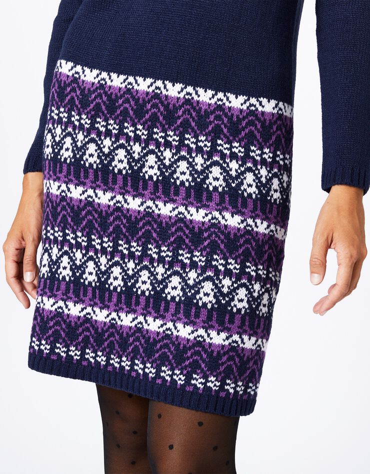 Robe pull unie base à motifs jacquard - manches longues (marine / violine) Robe pull unie base à motifs jacquard - manches longues (marine / violine)