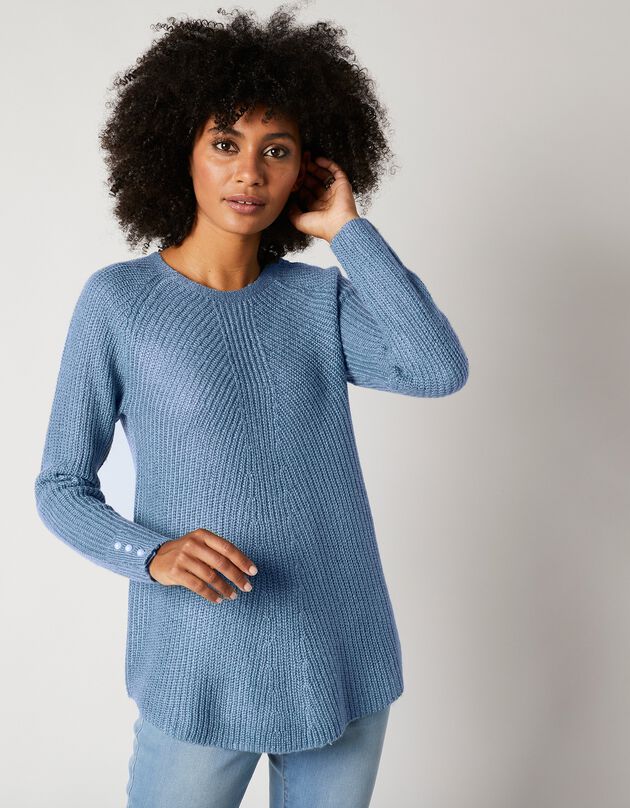 Pull évasé maille anglaise (bleu grisé)