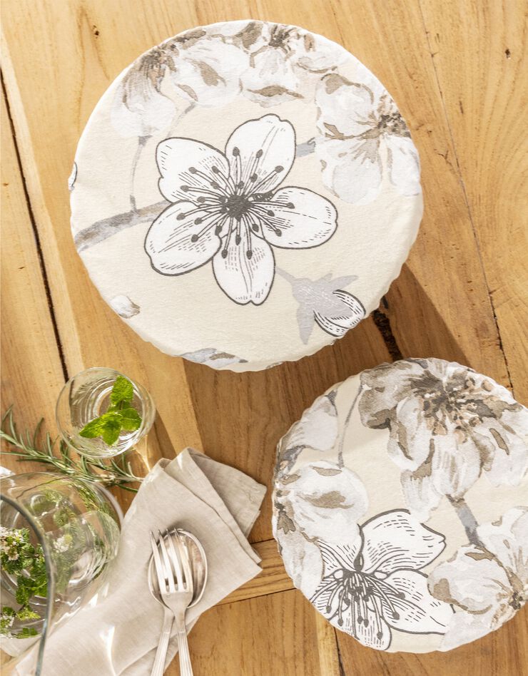 Charlotte alimentaire de conservation élastiquée, lot de 2 - collection upcycling (beige) Charlotte alimentaire de conservation élastiquée, lot de 2 - collection upcycling (beige)