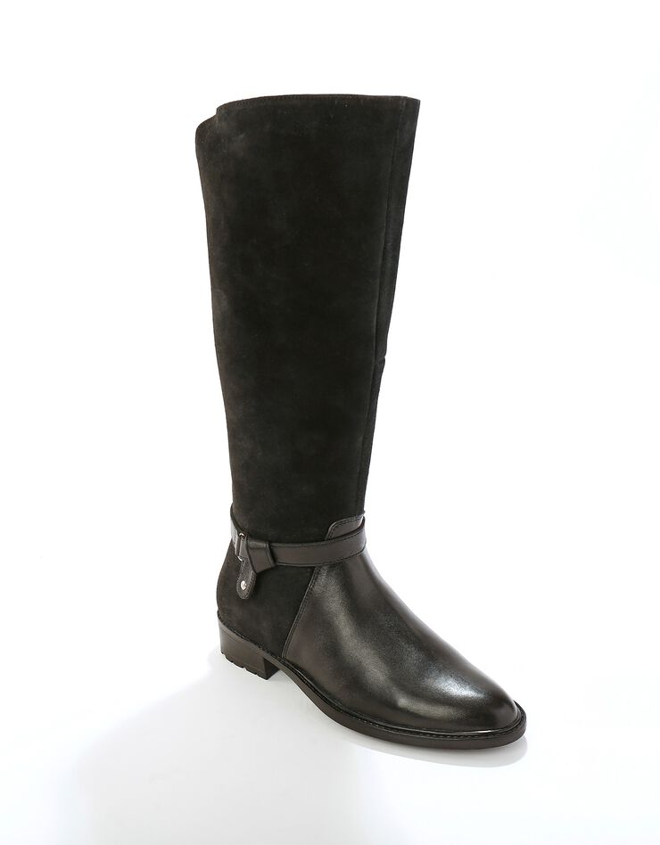 Bottes en cuir bimatière à mollets élastiqués (noir)
