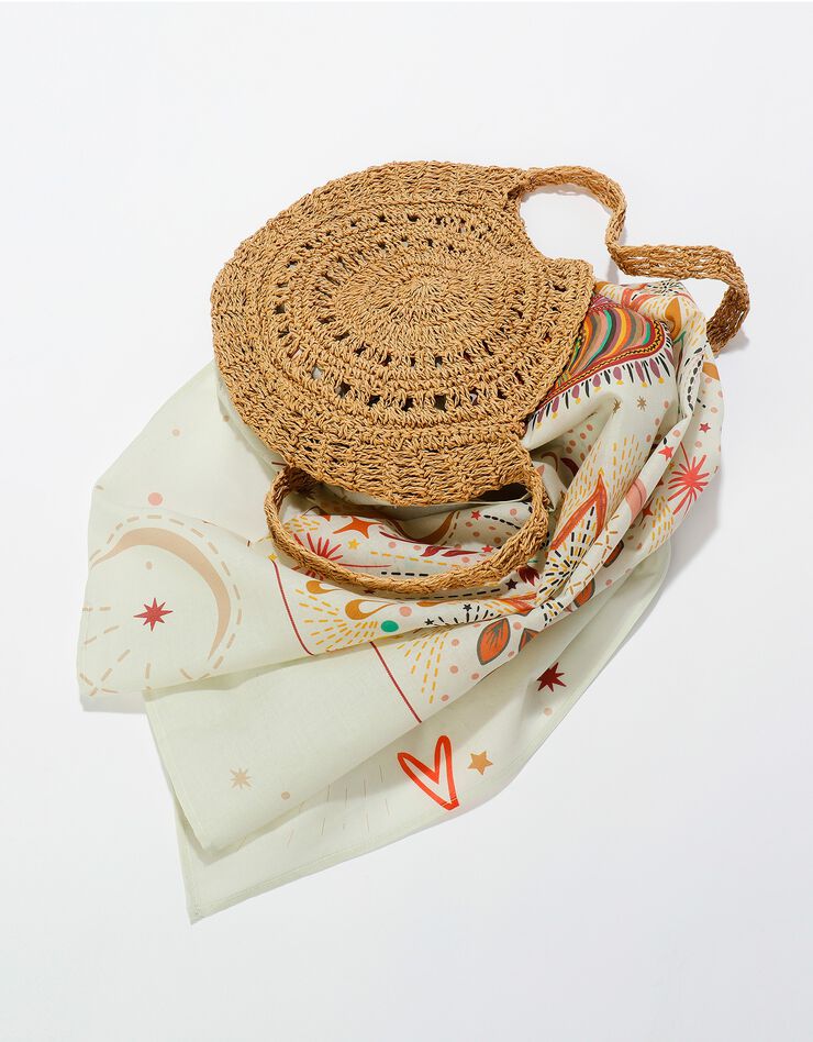 Foulard fabriqué en France imprimé céleste, 100 x 100 cm  - coton (écru)