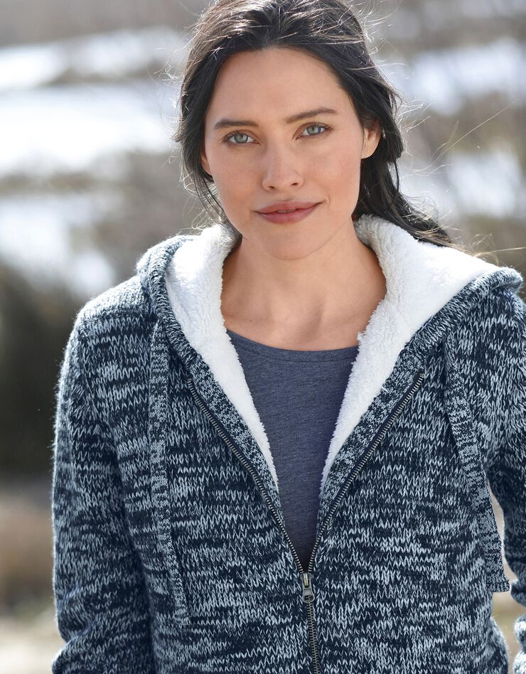 Gilet zippé fourré maille moulinée (marine chiné) Gilet zippé fourré maille moulinée (marine chiné)