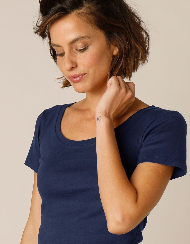Tee-shirt col rond uni manches courtes jersey coton bio (marine) Tee-shirt col rond uni manches courtes jersey coton bio (marine)