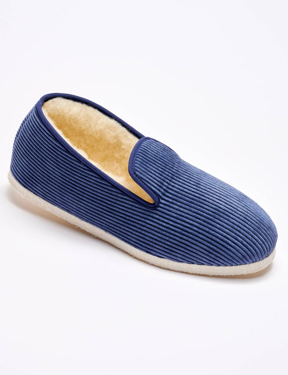 Charentaises silencieuses velours fourr&eacute;es laine (bleu marine)
