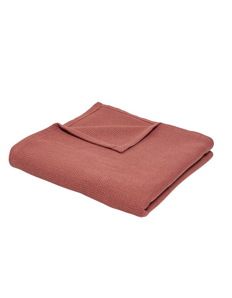 Jeté de canapé ou plaid uni nid d’abeille - coton (terracotta)
