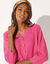 Pull col tunisien manches 3/4, maille fantaisie (rose indien)