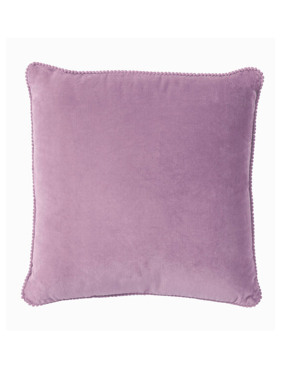 Coussin uni en velours finition fantaisie  (parme)