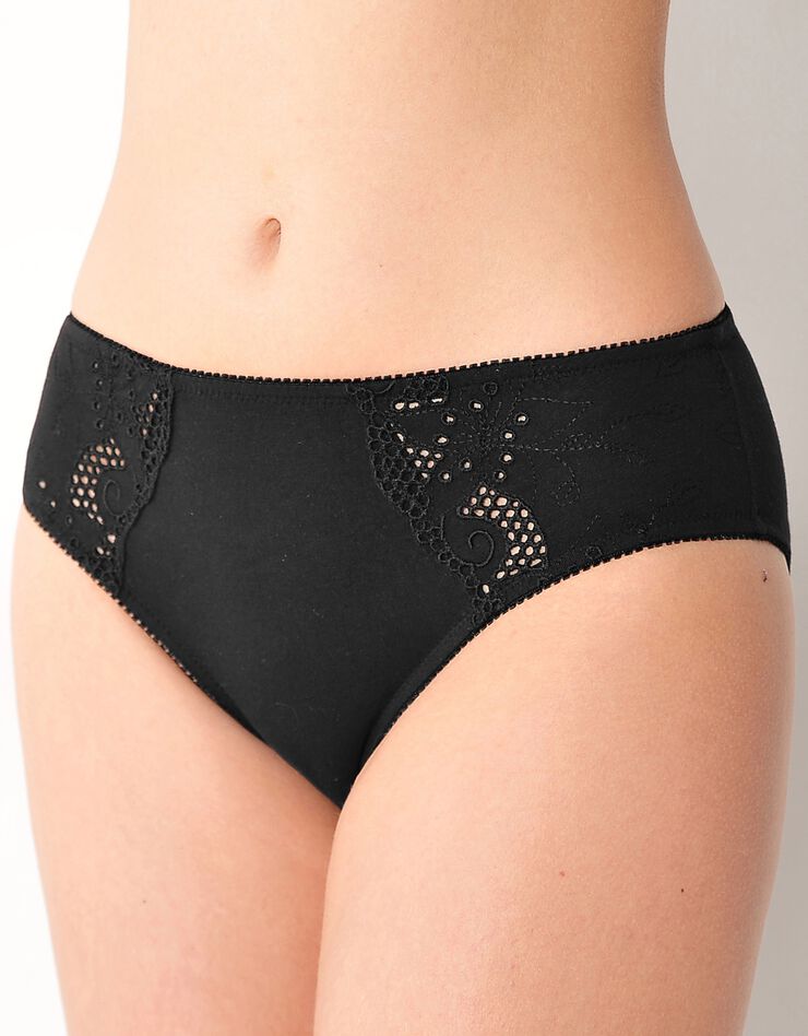 Culotte brodée forme midi coton uni Olbia - lot de 2 (noir) Culotte brodée forme midi coton uni Olbia - lot de 2 (noir)