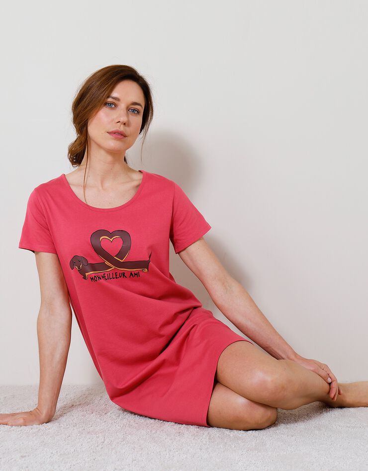 Chemise de nuit courte imprimé teckel "Mon meilleur ami" (rose indien) Chemise de nuit courte imprimé teckel "Mon meilleur ami" (rose indien)