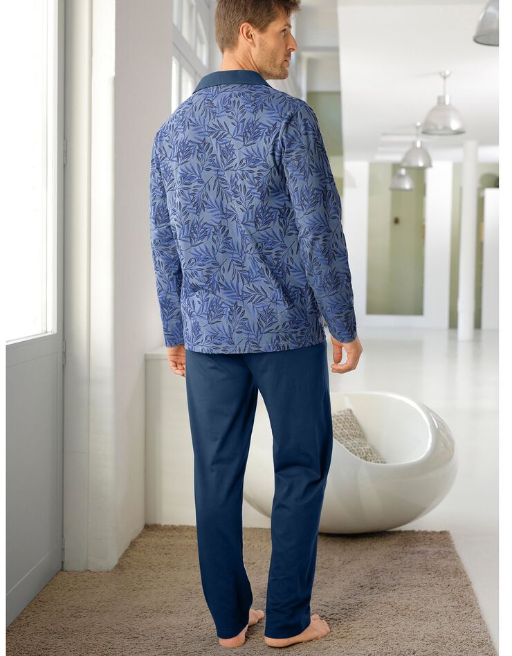 Pyjama coton fantaisie manches longues (marine)