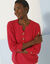 Pull col tunisien manches 3/4, maille fantaisie (framboise)