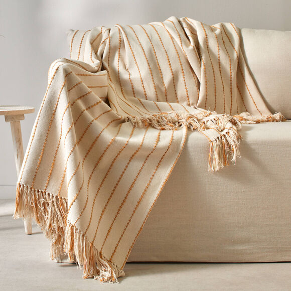 Plaid ou jeté de canapé tissage artisanal (naturel / miel)