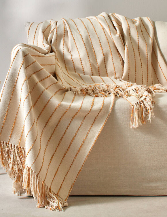 Plaid ou jeté de canapé tissage artisanal (naturel / miel)