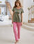 T-shirt manches courtes coton uni imprimé placé "Bohème"  (kaki)