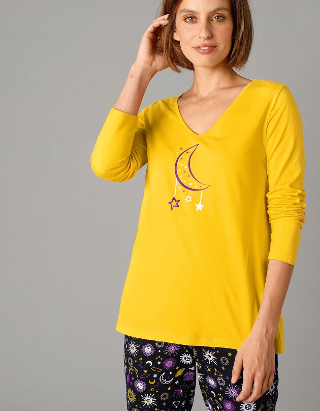 Tee-shirt manches longues imprimé lune jersey coton (jaune)