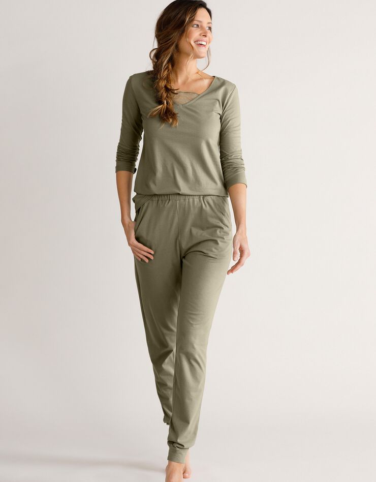 Pantalon bas resserré uni taille élastiquée (vert olive) Pantalon bas resserré uni taille élastiquée (vert olive)
